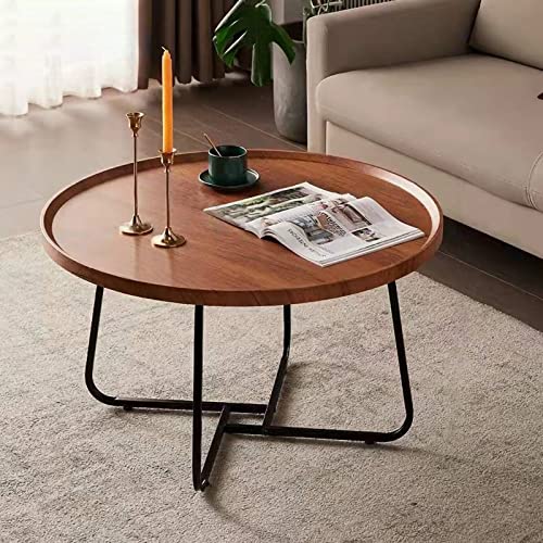 Couchtisch Rund Beistelltisch 2er Set, Industrieller Beistelltisch Nistset mit Rustikalem Holz Erhöhtem Tablett Oberkante und Metallbein Sofatisch Couchtisch für Wohnzimmer, Schlafzimmer, Bauernhaus von MIQXUAN