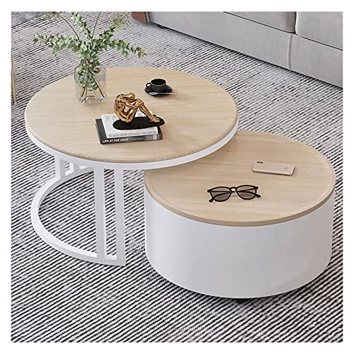 Couchtisch Sofa Beistelltische 69,8 cm Couchtisch, 2 in 1 Nesting Couchtisch 2er Set, Runder Beistelltisch mit Ablagefach, Moderner Stil Couchtisch mit Metallbeinen für Wohnzimmer, stapelbar von MIQXUAN