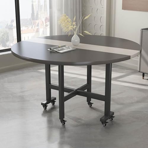 MIQXUAN Klappbarer Esstisch, Klapptisch Set Klapptisch Tragbarer Mobiler Klapptisch Esszimmer mit 6 Rollen, Runde Drop Leaf Extension Esstisch, für Wohnzimmer Computer Workstations von MIQXUAN