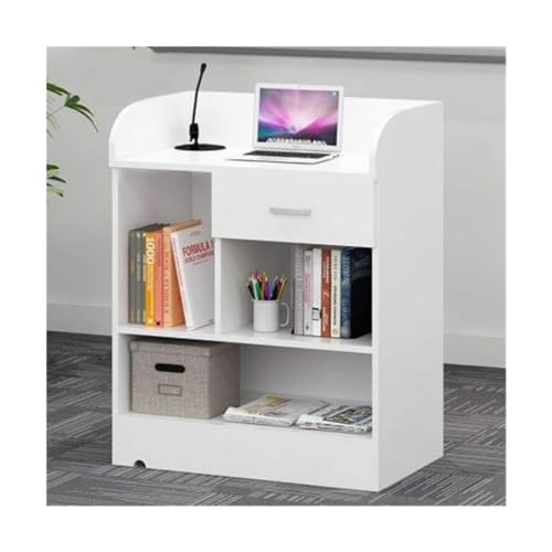 MIQXUAN Rednerpult Podium Stand Podium Modern Podium Stand Teacher Podiums Podiums with Drawers and Open Storage Rednerpults Floor Standing Conference Table Portable Podiums (White) von MIQXUAN