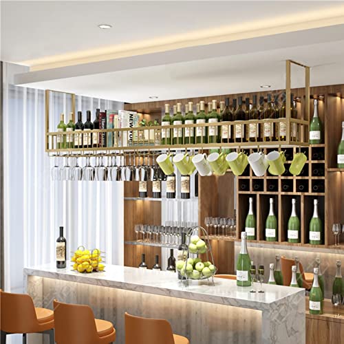 MIQXUAN Weinregal, An der Decke montiertes Weinregal und Glashalter, zum Aufhängen von Stielgläsern, Heimdekoration, Aufbewahrungsregal, Weinglasregal für Bars, Restaurants, Gold/100 x 30 x 80 cm von MIQXUAN