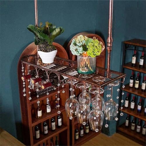 MIQXUAN Weinregal, Mit Glashalter und Regal, an der Wand montierte Weinregale, hängende Stielgläser, Weinglashalter, industrieller Hängehalter, höhenverstellbar von MIQXUAN