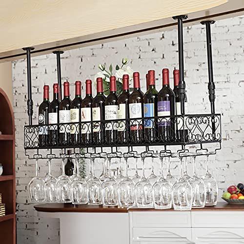 MIQXUAN Weinregal, Schwimmendes Weinregal, hängendes Weinflaschenregal an der Decke – höhenverstellbarer hängender Weinregalschrank, für Bar/Café/Küche/60 cm (100 cm) (100 cm) von MIQXUAN