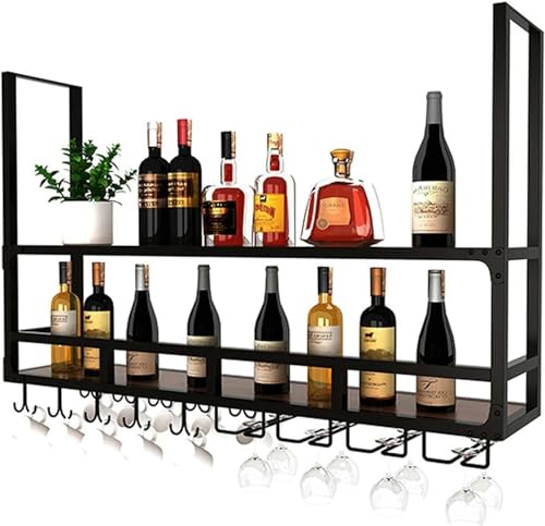 MIQXUAN Weinregal, Weinglashalter – montiertes Weinglas-Hängeregal, industrielles Retro-Weinglasregal in Schwarz, perfekt für Bar, Café, Küche von MIQXUAN
