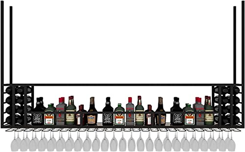 MIQXUAN Weinregal, Weinregal zur Wandmontage – an der Decke montiertes Weinregal und Glashalter, 100 cm großes hängendes Weinregal aus Metall für Bars, Restaurants, Küchen, Dekoration von MIQXUAN