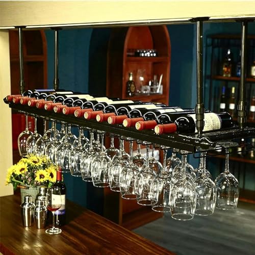 MIQXUAN Weinregal, Weinregal zur Wandmontage aus Metall, Weinglasregal zum Aufhängen von Weingläsern, höhenverstellbares Deckenweinregal, Moderne Glasregale für Bars von MIQXUAN