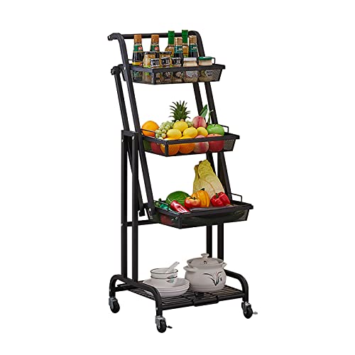 Rangement Chariot Chariot de rangement à roulettes mince pliable à 90 ° - 180 ° avec paniers en maille coulissants avec poignée et roulettes Chariot utilitaire mobile verrouillable Étagère Organisateu von MIQXUAN