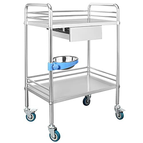 Rangement Chariot Chariot de service, chariot utilitaire à roulettes en acier inoxydable, chariot de service utilitaire à 2 niveaux avec tiroir, chariot de rangement amovible avec roues verrouillables von MIQXUAN