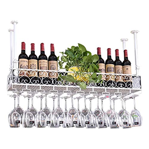 Weinregal, Weinregal, an der Decke hängender Weinglashalter, schwebender Weinflaschenhalter im Vintage-Stil, rustikaler, an der Wand montierter Weinhalter, Stielglashalter, höhenverstellbar/80 x 25 cm von MIQXUAN