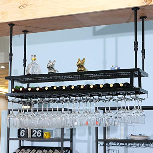 Weinregal, Weinregale – Industrielles Vintage-Bar-Schweberegal, unter dem Regal hängendes Regal, umgedrehter Stielglas-Becher-Weinglashalter aus Retro-Eisen, Flaschenaufbewahrung für Restaurant- oder von MIQXUAN