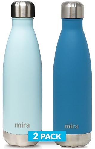 MIRA Brands MIRA 2 Pack Cola Shaped Insulated Stainless Steel Water Bottle - Double Walled Vacuum Insulated Thermosflasche - Metal Sports Bottle - Pearl Blue & Hawaiian Blue von MIRA