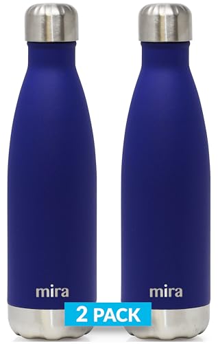 MIRA Isolierte Wasserflasche aus Edelstahl in Cola-Form, doppelwandig, 24 Stunden kalt/12 Stunden heiß, 2 Stück, Mattblau von MIRA