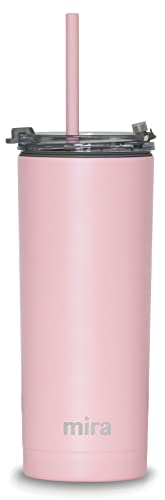 MIRA klassischer Becher mit doppelter Verwendung - Strohhalm und Klappdeckel, 600 ml, Edelstahl, doppelwandig, vakuumisoliert, Eiskaffee, Tee, Reisebecher, Thermobecher, Taffy Pink von MIRA