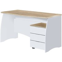Schreibtisch Carrollton, Schreibtisch, PC-Halter Studiertisch mit 3 Schubladen, cm 136x67h74, Weiß und Eiche Schreibtisch Carrollton, Schreibtisch, PC-Halter Studiertisch mit 3 Schubladen, cm 136x67h74, Weiß und Eiche von MIRAKEMUEBLE