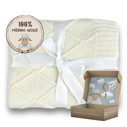 MIRARI Kids Wolldecke Baby aus 100% Merino Wolle - Decke Merinowolle Baby 75x100 cm - Baby Geschenk Junge - Einschlagdecke Babyschale – Krabbeldecke - Erstausstattung für Neugeborene von MIRARI Kids