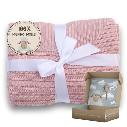 MIRARI Kids Babydecke Wolle aus 100% Merino Wolle - Kuscheldecke Baby 75x100cm - Wolldecke Kinderwagen - Geschenk Geburt Mädchen - Must Have Erstausstattung – Babydecke Strick - Wolldecke klein von MIRARI Kids