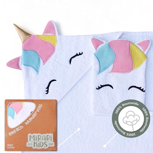 MIRARI Kids ® Einhorn Handtuch für Kleinkind 0-3 Jahre - Badehandtuch 80x80 mit Kapuze und Waschlappen - Kleinkind Handtuch aus weicher Baumwolle – Einhorn Badehandtuch als Kinder Geschenk von MIRARI Kids