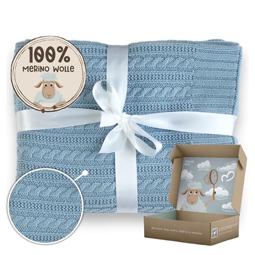 MIRARI Kids Wolldecke Baby aus 100% Merinowolle – Wolldecke 75 x 100cm - Erstausstattung für Neugeborene - Kinderwagen Decke - Geschenke zur Geburt - Wolldecke Strick - Merino Decke von MIRARI Kids