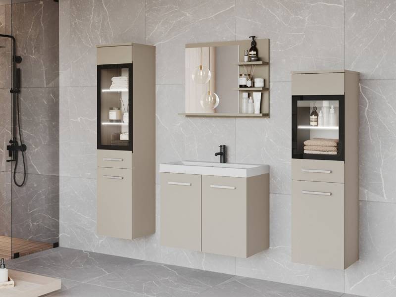 MIRJAN24 Badmöbel-Set Madrit I, (5er-Set, Schrank, 2x Hochschrank, Regal mit Spiegel, Waschbecken mit Siphon), Beleuchtung als Option von MIRJAN24