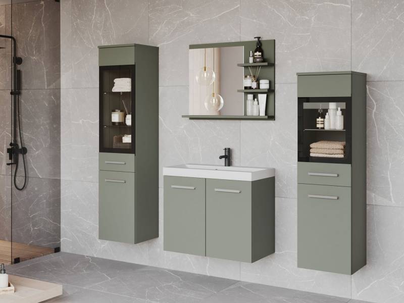 MIRJAN24 Badmöbel-Set Madrit I, (5er-Set, Schrank, 2x Hochschrank, Regal mit Spiegel, Waschbecken mit Siphon), Beleuchtung als Option von MIRJAN24