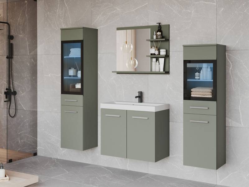 MIRJAN24 Badmöbel-Set Madrit I, (5er-Set, Schrank, 2x Hochschrank, Regal mit Spiegel, Waschbecken mit Siphon), Beleuchtung als Option von MIRJAN24