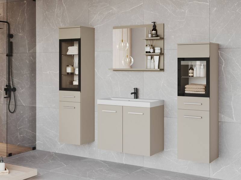 MIRJAN24 Badmöbel-Set Madrit I, (5er-Set, Schrank, 2x Hochschrank, Regal mit Spiegel, Waschbecken mit Siphon), Beleuchtung als Option von MIRJAN24
