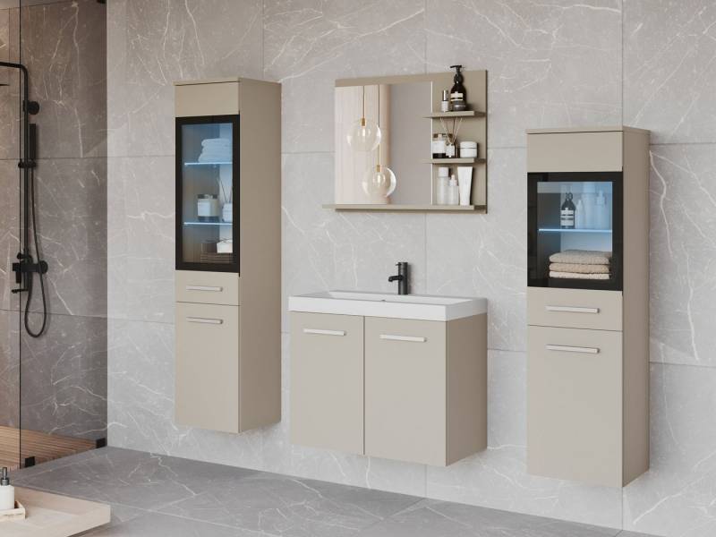 MIRJAN24 Badmöbel-Set Madrit I, (5er-Set, Schrank, 2x Hochschrank, Regal mit Spiegel, Waschbecken mit Siphon), Beleuchtung als Option von MIRJAN24