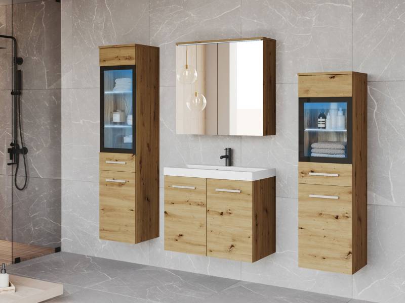 MIRJAN24 Badmöbel-Set Madrit I, (5er-Set, Schrank, 2x Hochschrank, Regal mit Spiegel, Waschbecken mit Siphon), Modernes Badezimmer, Komplett von MIRJAN24