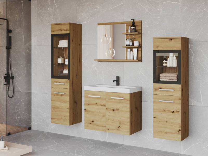 MIRJAN24 Badmöbel-Set Madrit I, (5er-Set, Schrank, 2x Hochschrank, Regal mit Spiegel, Waschbecken mit Siphon), Modernes Badezimmer, Komplett von MIRJAN24