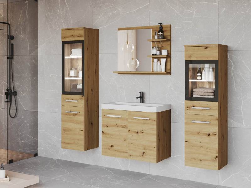 MIRJAN24 Badmöbel-Set Madrit I, (5er-Set, Schrank, 2x Hochschrank, Regal mit Spiegel, Waschbecken mit Siphon), Modernes Badezimmer, Komplett von MIRJAN24