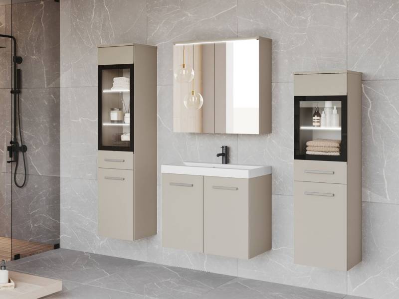 MIRJAN24 Badmöbel-Set Madrit II, (5er-Set, Waschbeckenschrank, 2x Hochschrank, Spiegelschrank, Waschbecken), mit Siphon, LED-Beleuchtung als Option von MIRJAN24