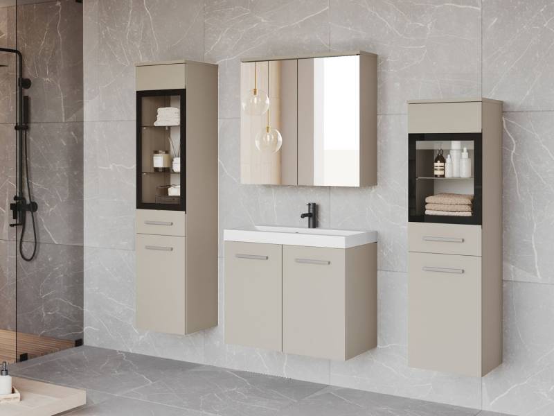 MIRJAN24 Badmöbel-Set Madrit II, (5er-Set, Waschbeckenschrank, 2x Hochschrank, Spiegelschrank, Waschbecken), mit Siphon, LED-Beleuchtung als Option von MIRJAN24