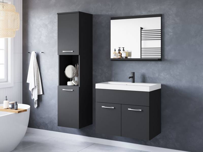 MIRJAN24 Badmöbel-Set Montreal, (4er-Set, Waschbeckenschrank, Hochschrank, Spiegel, Waschbecken), Metallgriffe von MIRJAN24