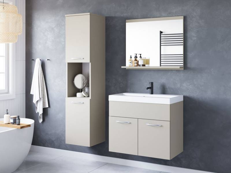 MIRJAN24 Badmöbel-Set Montreal, (4er-Set, Waschbeckenschrank, Hochschrank, Spiegel, Waschbecken), Metallgriffe von MIRJAN24