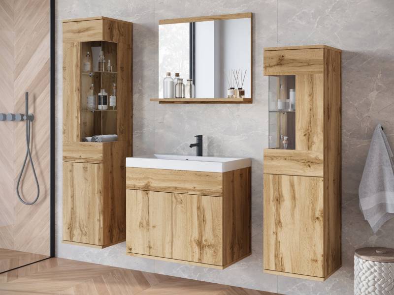 MIRJAN24 Badmöbel-Set Nairobi, (4er-Set, 2x Hängeschrank, Waschbeckenschrank, Spiegel), Waschbecken mit Siphon von MIRJAN24