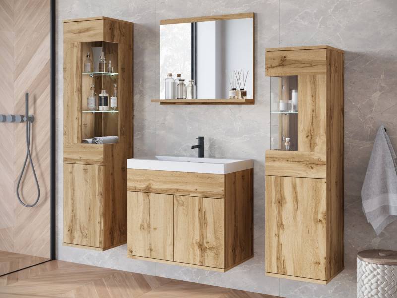 MIRJAN24 Badmöbel-Set Nairobi, (4er-Set, 2x Hängeschrank, Waschbeckenschrank, Spiegel), Waschbecken mit Siphon von MIRJAN24