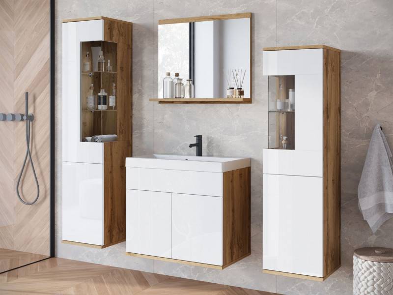 MIRJAN24 Badmöbel-Set Nairobi, (4er-Set, 2x Hängeschrank, Waschbeckenschrank, Spiegel), Waschbecken mit Siphon von MIRJAN24