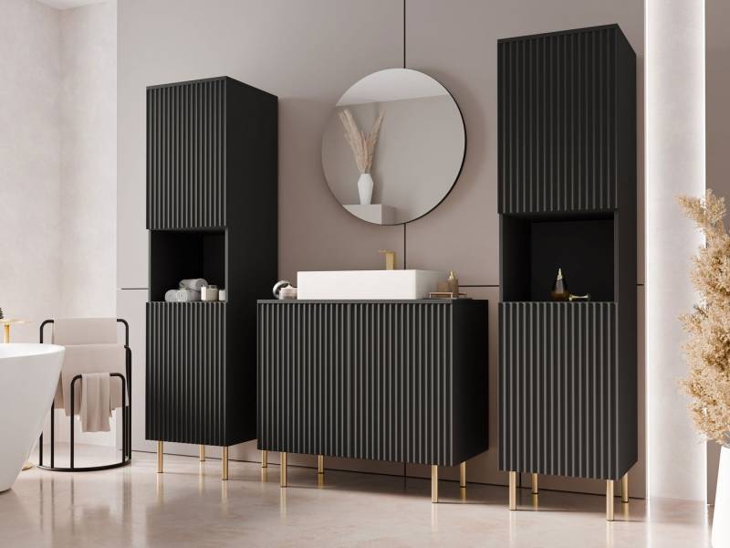 MIRJAN24 Badmöbel-Set Nubia VI, (5er-Set, Spiegel, Waschbeckenschrank, 2x Badezimmerschrank), Metallfüße, Waschbecken mit Siphon von MIRJAN24