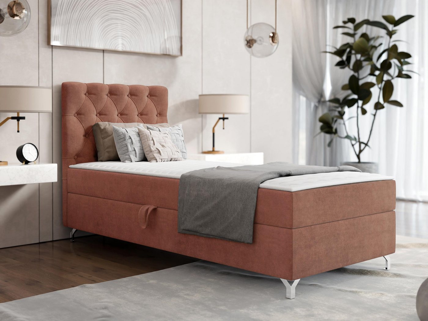 MIRJAN24 Boxspringbett Chester 1 (mit Bettkasten), 80/90 cm, Verchromte Metallfüße, Bonellfederkern von MIRJAN24