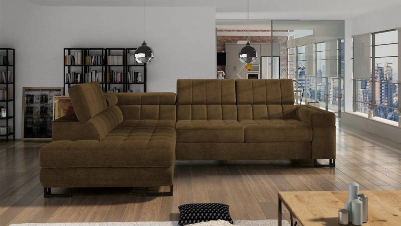 MIRJAN24 Ecksofa Laris, mit Schlaffunktion und Bettkasten, Vorderfüße aus Metall, Wellenfeder, Einstellbare Kopfstützen von MIRJAN24