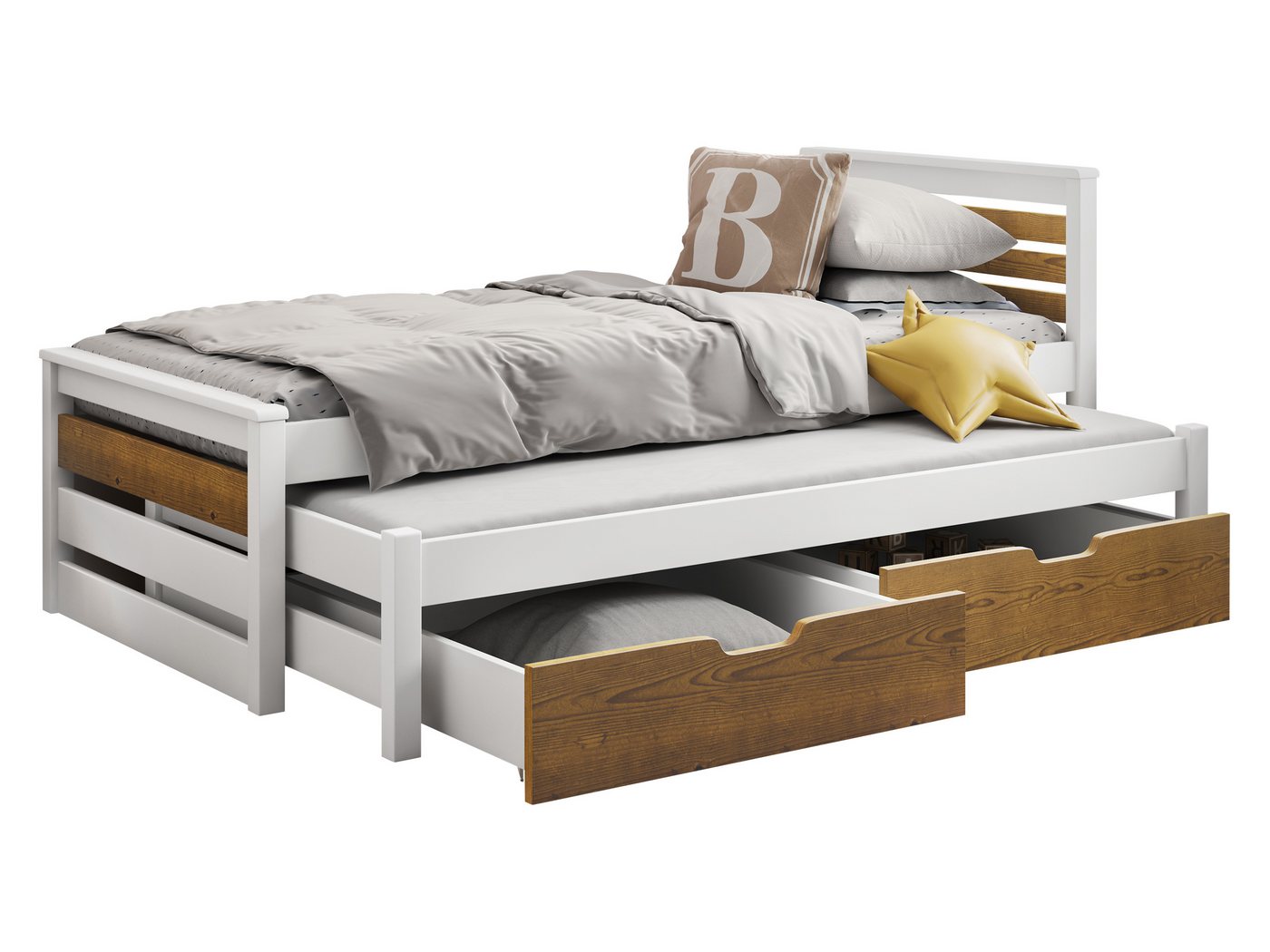 MIRJAN24 Kinderbett Calwin 90 (mit Ausziehbett), zwei Bettschubladen, Konstruktion aus Holz von MIRJAN24