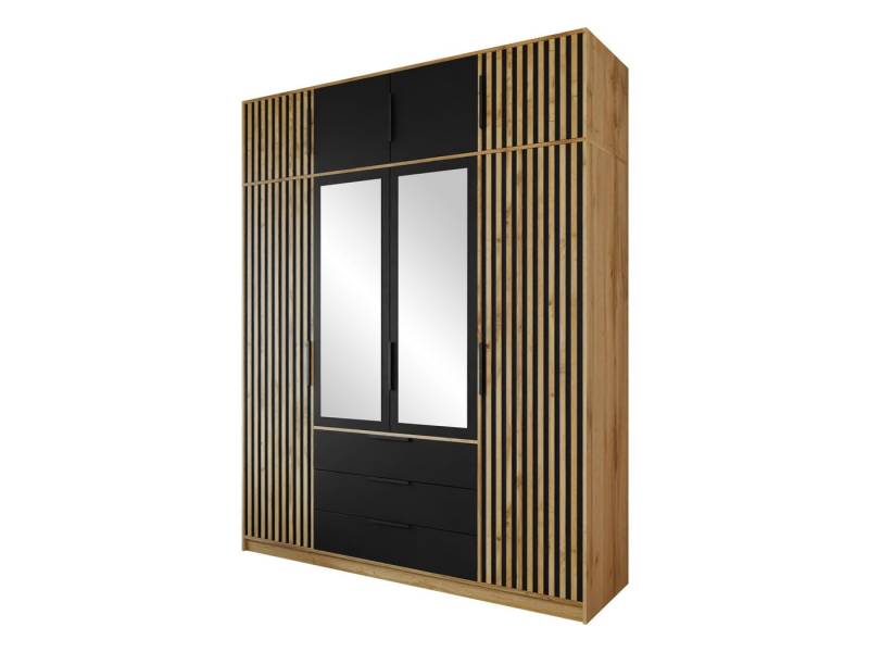 MIRJAN24 Kleiderschrank Bali Lux 4D (mi 8 Drehtüren und 3 Schubladen) Frontspiegel, Kleiderstange, Aluminumgriffe von MIRJAN24