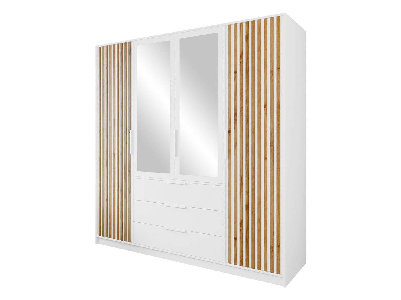 MIRJAN24 Kleiderschrank Bali Lux 4D (mit 4 Drehtüren und 3 Schubladen) Frontspiegel, Kleiderstange, Aluminumgriffe von MIRJAN24