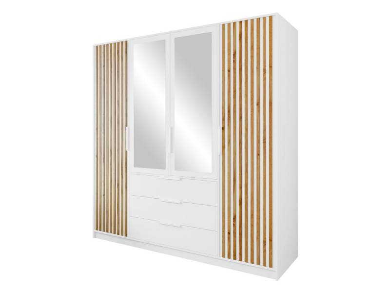 MIRJAN24 Kleiderschrank Bali Lux 4D (mit 4 Drehtüren und 3 Schubladen) Frontspiegel, Kleiderstange, Aluminumgriffe von MIRJAN24