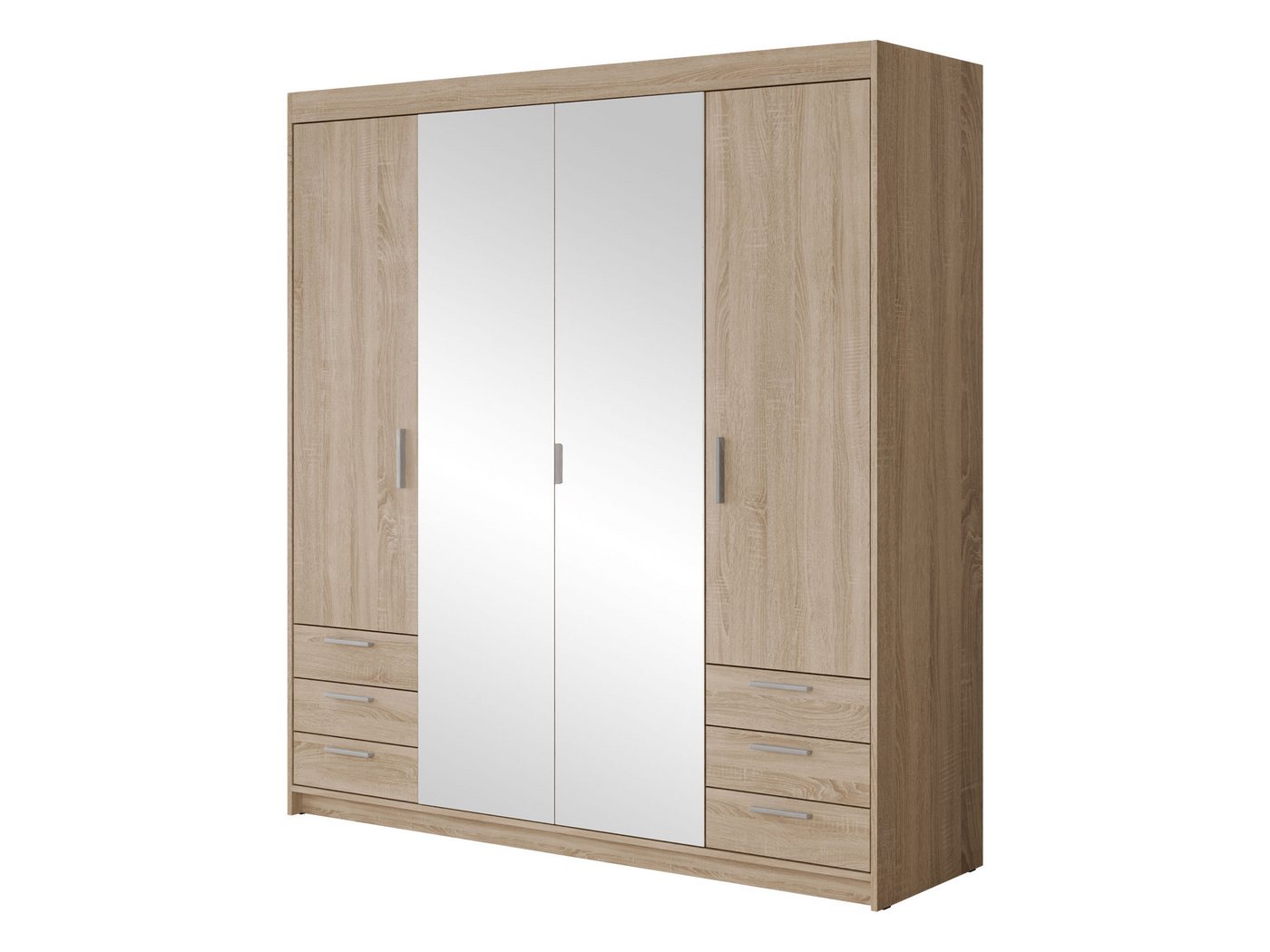 MIRJAN24 Kleiderschrank Elena 4D6S (mit vier Drehtüren und sechs Suchbladen) Frontspiegel, Kleiderstange von MIRJAN24