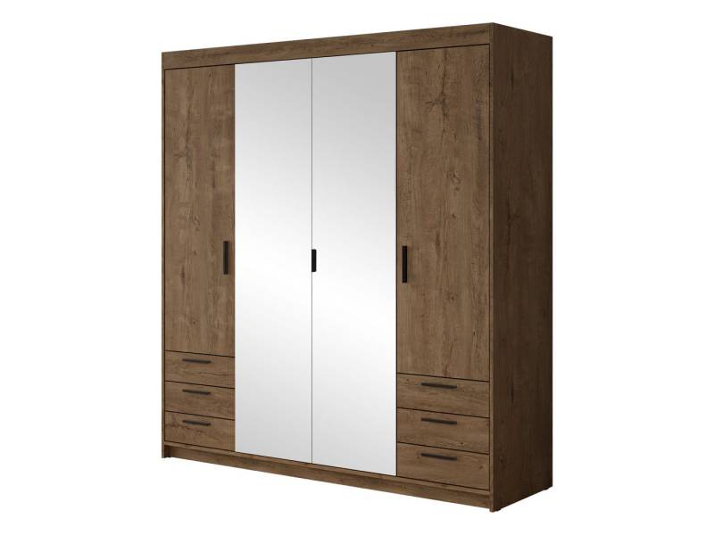 MIRJAN24 Kleiderschrank Elena 4D6S (mit vier Drehtüren und sechs Suchbladen) Frontspiegel, Kleiderstange von MIRJAN24
