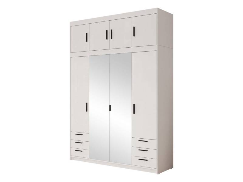 MIRJAN24 Kleiderschrank Elena 4D6S + Schrankaufsatz (mit acht Drehtüren und sechs Suchbladen) Frontspiegel und Kleiderstange von MIRJAN24