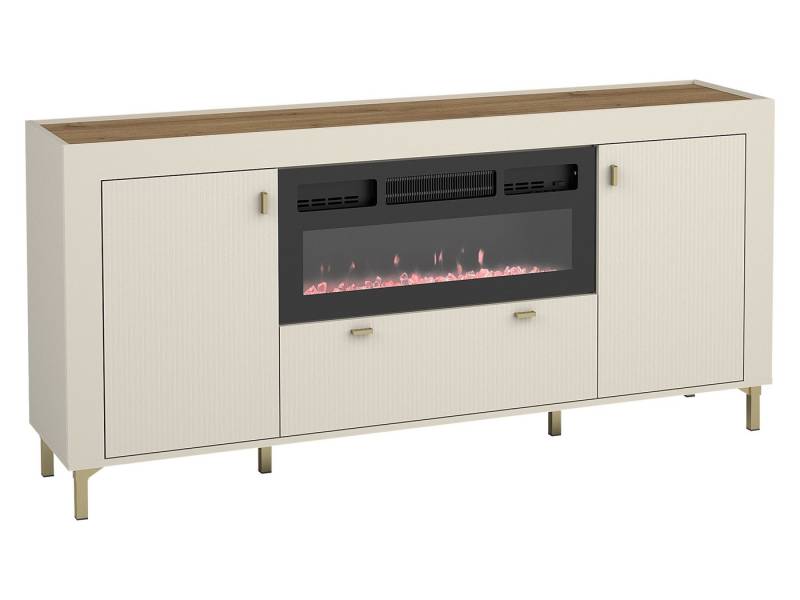 MIRJAN24 Kommode Mossa 2D1S MO07 mit Kamin (mit zwei Drehtüren und Schublade), Realistische LED-Flamme, 177x40x84 cm von MIRJAN24