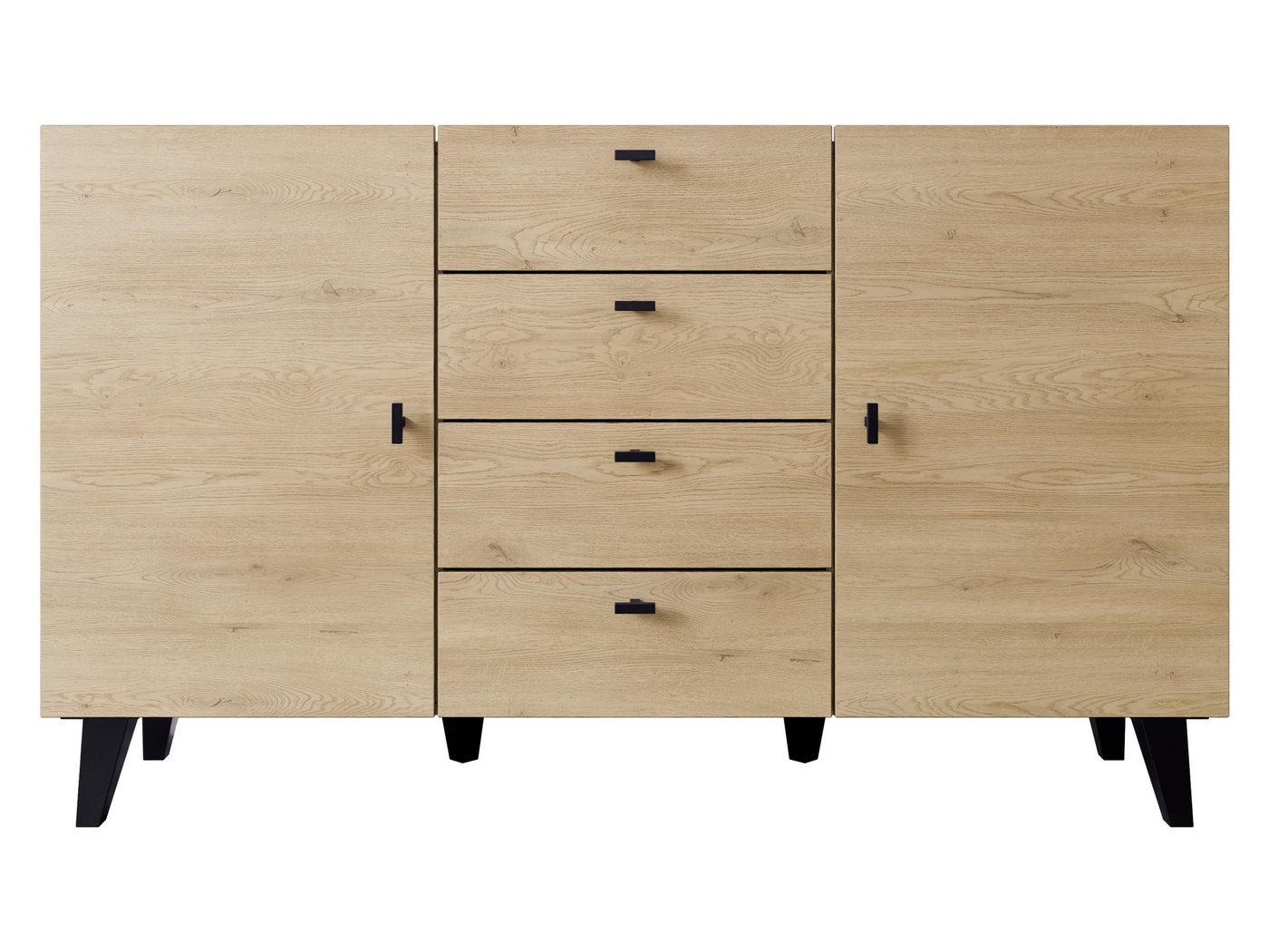 MIRJAN24 Kommode Vurkizo 150 2D4SZ (mit zwei Drehtüren und drei Schubladen), Griffe aus Metall in der Farbe Schwarz von MIRJAN24