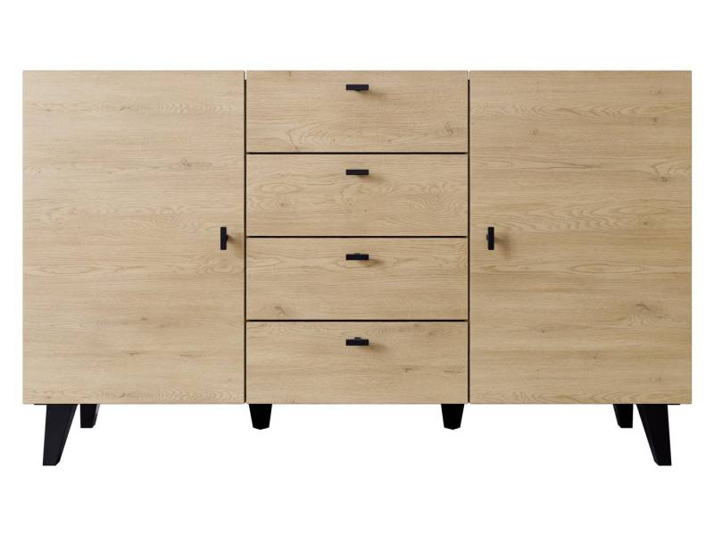 MIRJAN24 Kommode Vurkizo 150 2D4SZ (mit zwei Drehtüren und drei Schubladen), Griffe aus Metall in der Farbe Schwarz von MIRJAN24